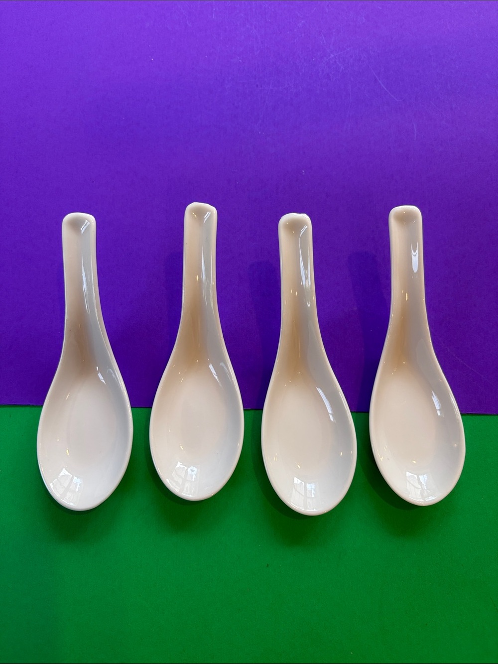 Set of 4 Ceramic Asian Japanese Soup Spoons Porcelain